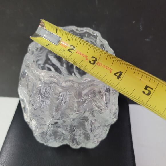 Vintage Ingrid Glashutte Ice block MCM vase 5.5" tall Clear Glass Bark Texture - Picture 6 of 7